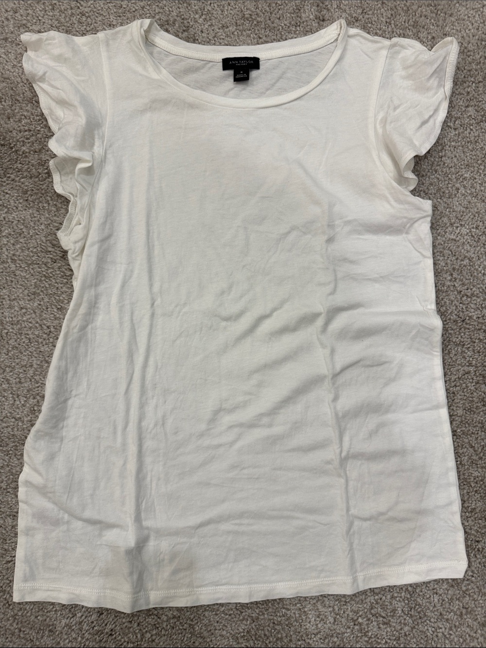 Ann Taylor White cap Sleeve Ruffle Tee